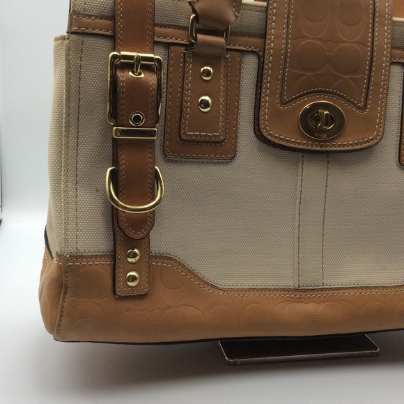 COACH HAMPTONS MIRANDA CANVAS EMBOSSED LEATHER LARGE CARRYALL TOTE BAG - Picture 8 of 11